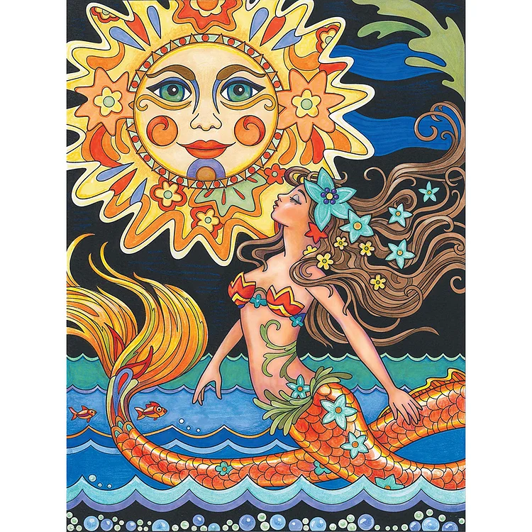 Sun And Mermaid 30*40CM (Canvas) Full Round Drill Diamond Painting gbfke