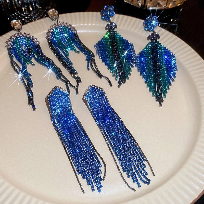 Fashion Tassel Copper Inlay Rhinestones Drop Earrings 1 Pair