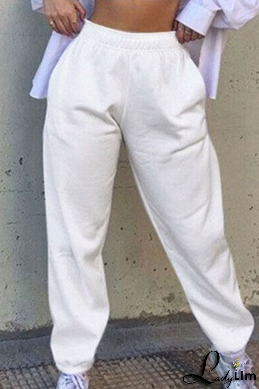 Black Casual Solid Split Joint Straight High Waist Solid Color Bottoms