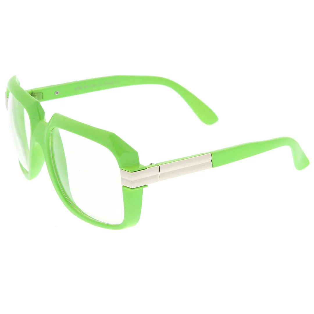 Large Colored Metal Accent Temple Clear Lens Square Glasses 55mm