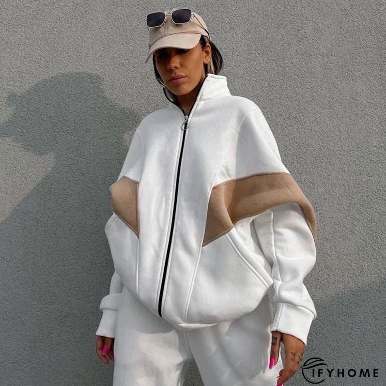 Joskka Autumn Winter Two Piece Sets Tracksuit Women Long Sleeve Zippered Cardigan Leisure Pant Suit Warm Loose Sportswear Outfits | IFYHOME