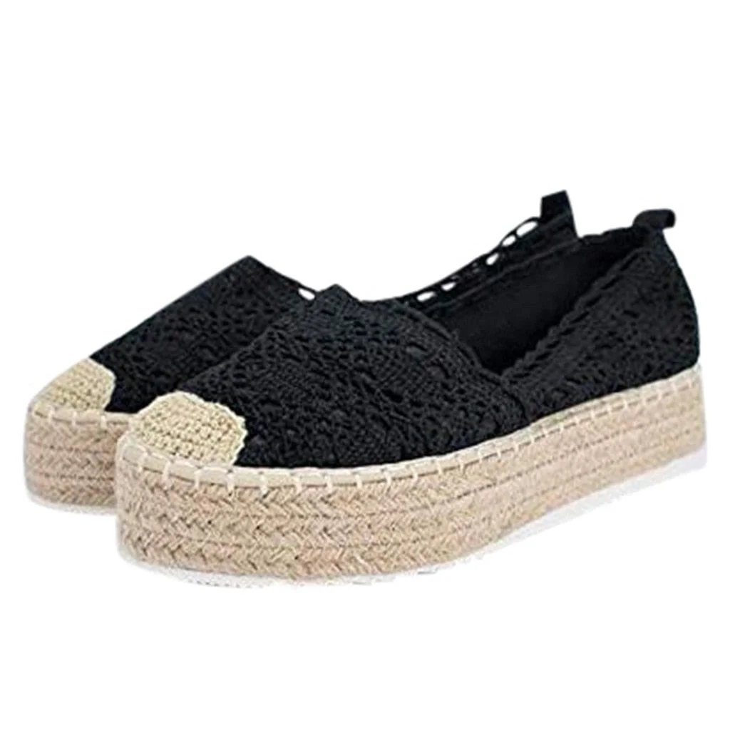 Women Autumn Flats Shoes Solid Lace Canvas Shoes Hollow Floral Breathable Platform Flat Shoes Loafers Female Espadrilles 2022