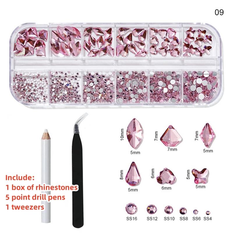 Multi-Size Nail Rhinestones Kit 3D Crystal AB DIY Nail Art Decors Diamond Gems Glitter Manicure Point Drill Pen Tweezers Tools #