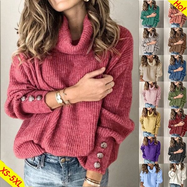 Autumn And Winter High Collar Pullovers Knitted Sweater Fashion Women's Clothing Long Sleeve Knitted Sweaters Solid Color Pullover Tops - Shop Trendy Women's Fashion | TeeYours
