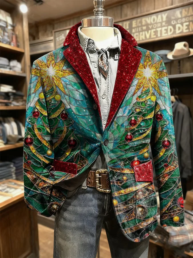 Men's Retro Christmas Print Casual Blazer 