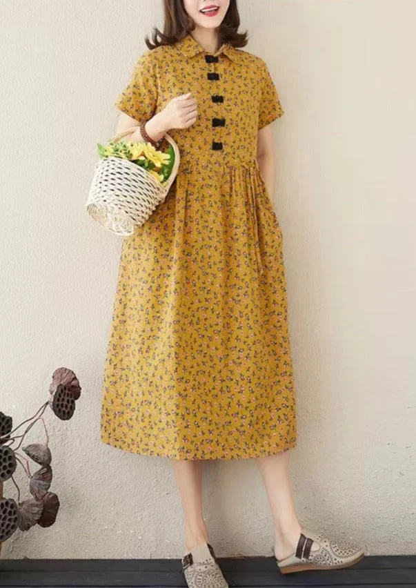 Style Floral Print Loose Ladies Elegant A-line Long Dress