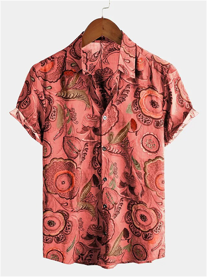 Men's Shirt Graphic Shirt Fish Classic Collar Green Blue Red Brown Print Party Daily Short Sleeve Print Clothing Apparel Basic Boho Designer / Beach