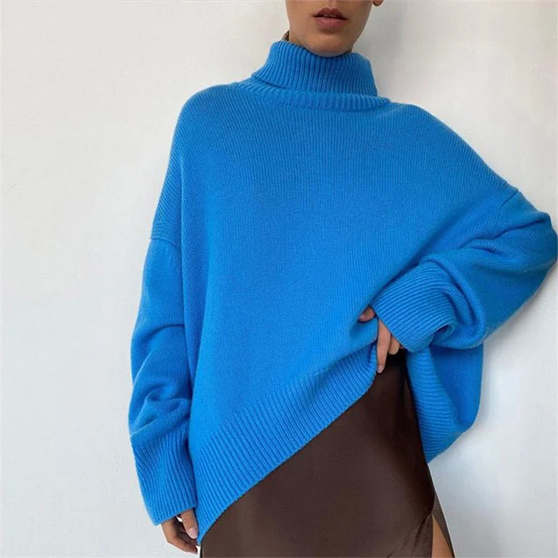 Women's Turtleneck Sweater Batwing Long Sleeve Oversize Pullover Women Loose Casual 2023 Winter Warm Knitted Sweater Ladies