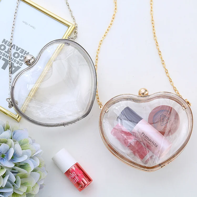 Heart Shape Shoulder Bag Transparent Girls Sweet Charges Bag Novameme
