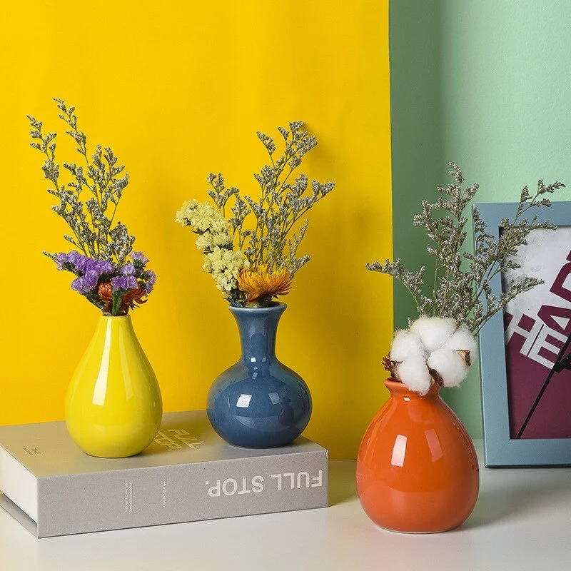 Ceramic Vase Mini Ornaments Simple Nordic Style Living Room Flower Arrangement Floral Bedroom Dried Flower Decorations