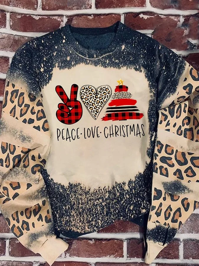 Vintage Patchwork Leopard Print Long Sleeve Sweatshirt