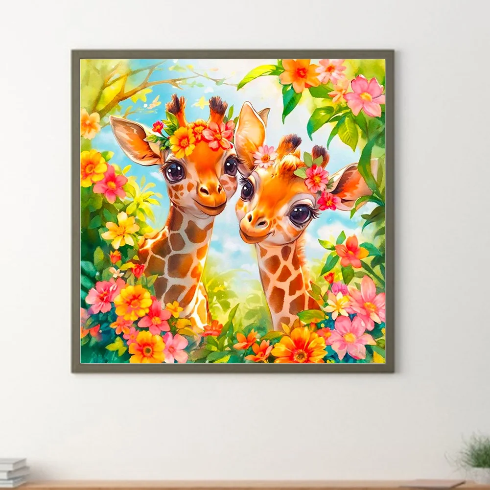 Diamond Painting - Full Round Drill - Flower Giraffe(Canvas|30*30cm)