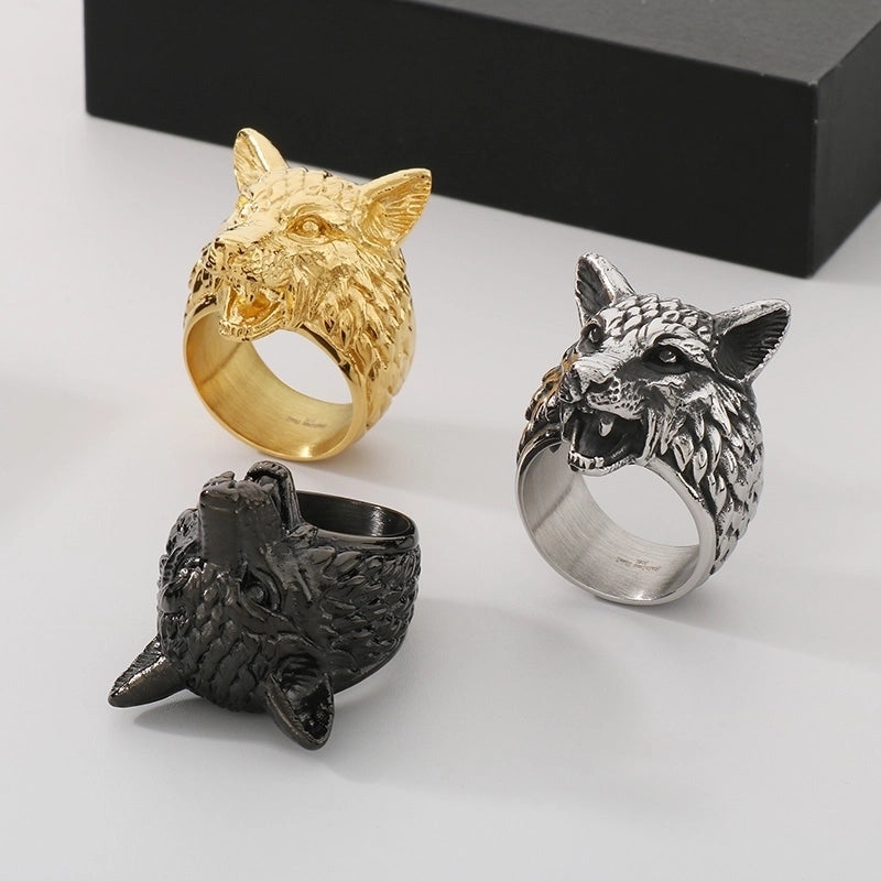 Jewelry Vintage Style Wolf 304 Stainless Steel 18K Gold Plated Rings