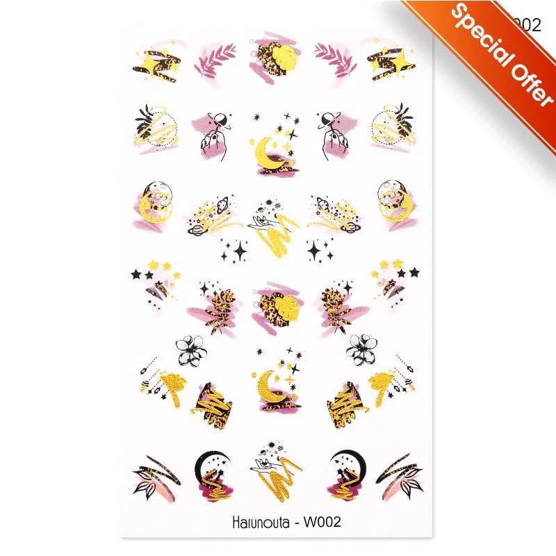 1 Sheet Bronzing Abstract Color Block 3D Nail Sticker Art Letters Design Transfer Sliders Paper DIY Manicuring Wraps