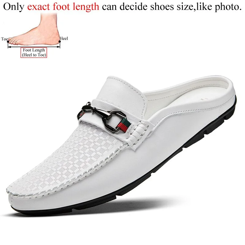 Luxury Shoes Brand Designer Summer Genuine Leather Casual Slip On Half Shoes For Men Loafers Flats Slippers