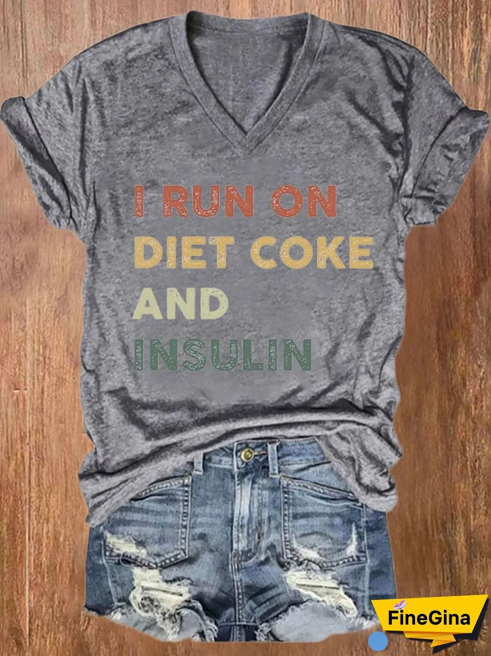 Women's Casual I Run On Diet Coke And Insulin Printed Short Sleeve T-Shirt