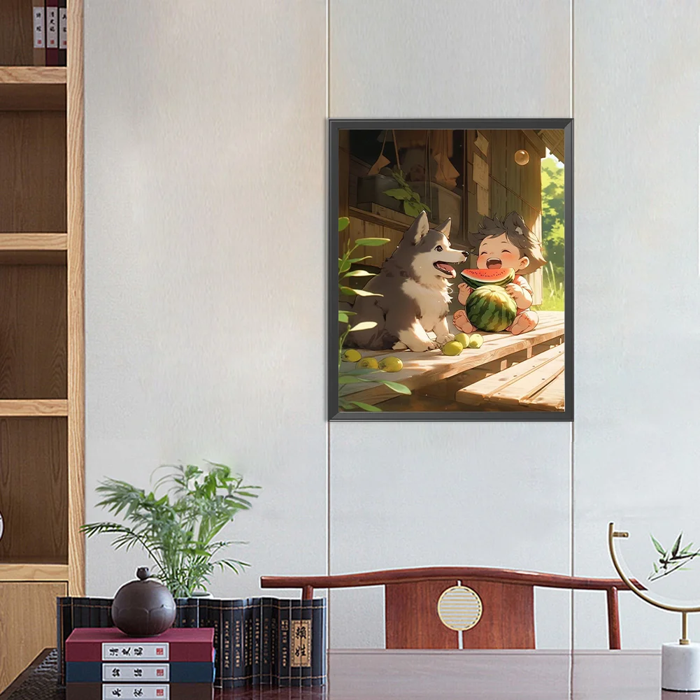 Diamond Painting - Full Round Drill - Child Eating Watermelon(Canvas|40*50cm)