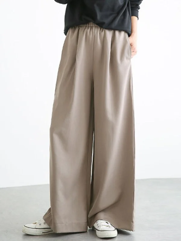 Elasticity Solid Color Split-Joint Wide Side High Waisted Wide Leg Trousers Pants