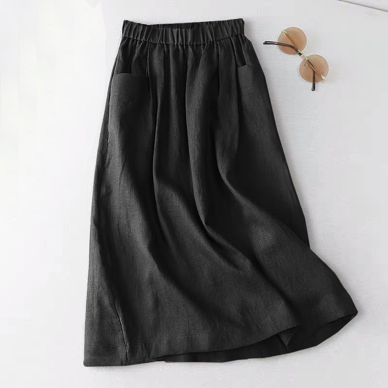 ZANZEA 2024 Summer Women Cotton Skirt Holiday Midi Skirt Elastic Waist Side Pockets Faldas Saias Jupe Casual Solid A Line Skirts