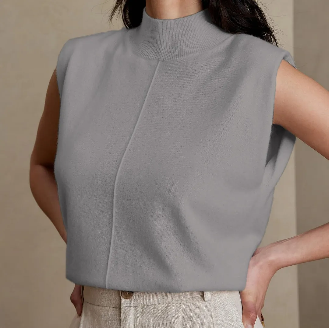 Brownm Pure Color Half Collar Sleeveless Fashion Sweaters