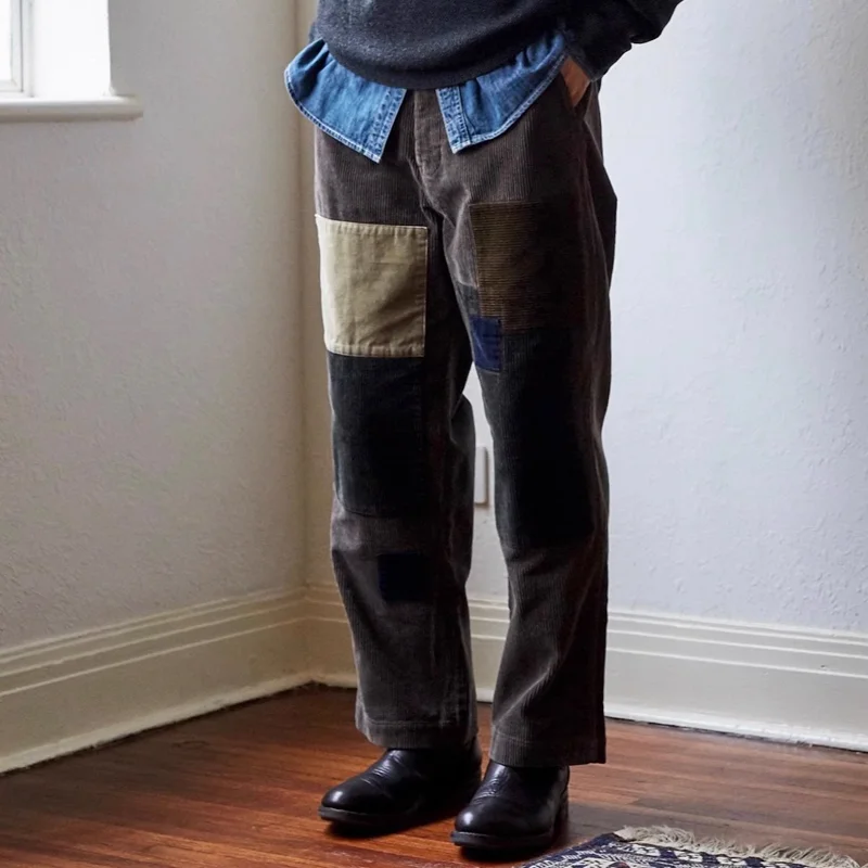 Vintage Dark Gray Corduroy Patchwork Cargo Pants