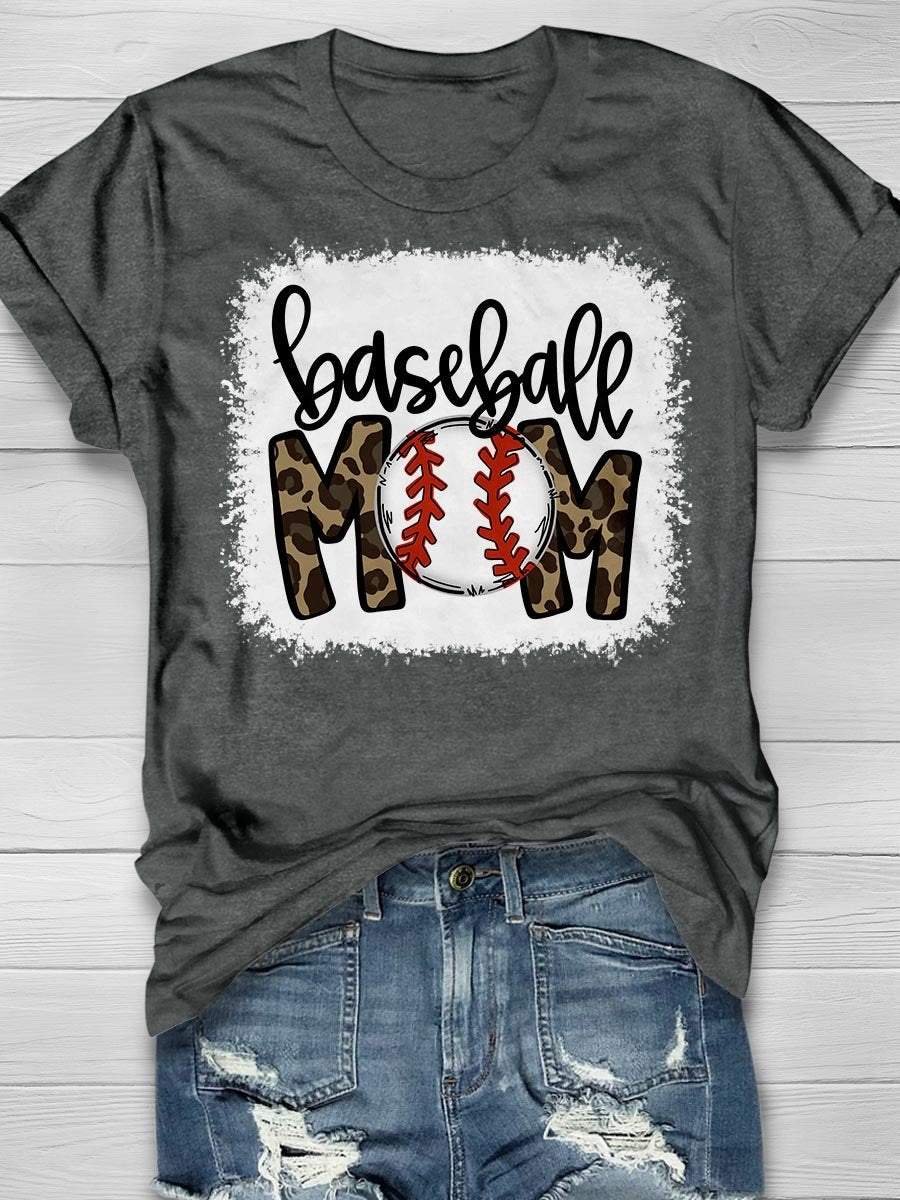 Baseball Mom Leopard Print Short Sleeve T-shirt