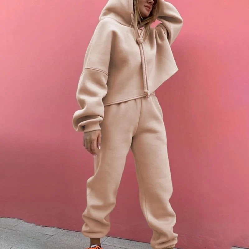 Woman Tracksuit Hooded Drawstring Pullover Long Pants Tracksuits Women's Suit Female Sportswear 2021 Casual 2 Piece Set Women 1026