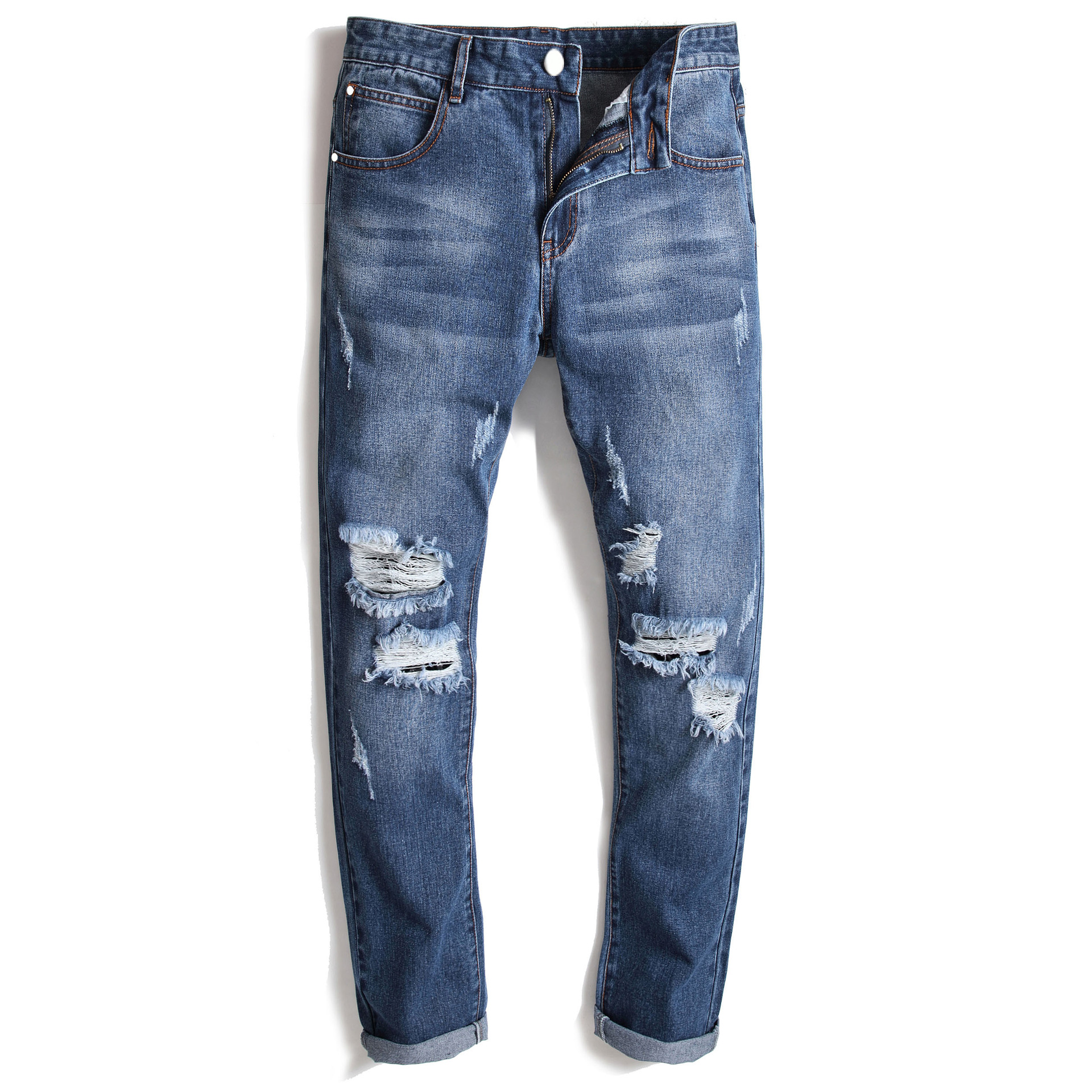 Getjiida Ripped Jeans Men Slim Straight Elasticless Casual Wash Denim Pants Fashion Streetwear Male Trousers