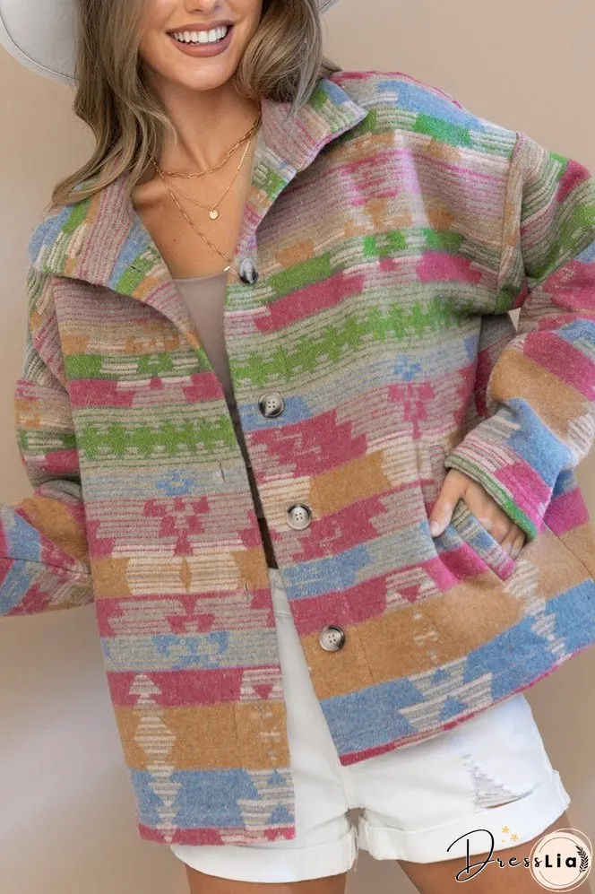 Lapel Button Up Aztec Jacket Winter Outfits Coat