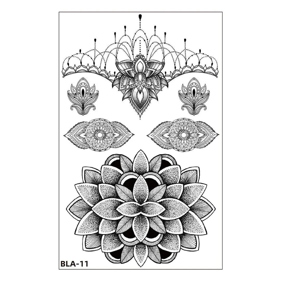 Women Waterproof Temporary Tattoo Sticker Mandala Flower Tatoo Elephant Feather Body Art Water Transfer Clavicle Temporary Tatto