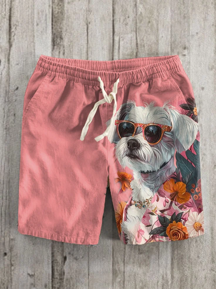 Men's Boho Flower Sunglasses Schnauzer Art Shorts