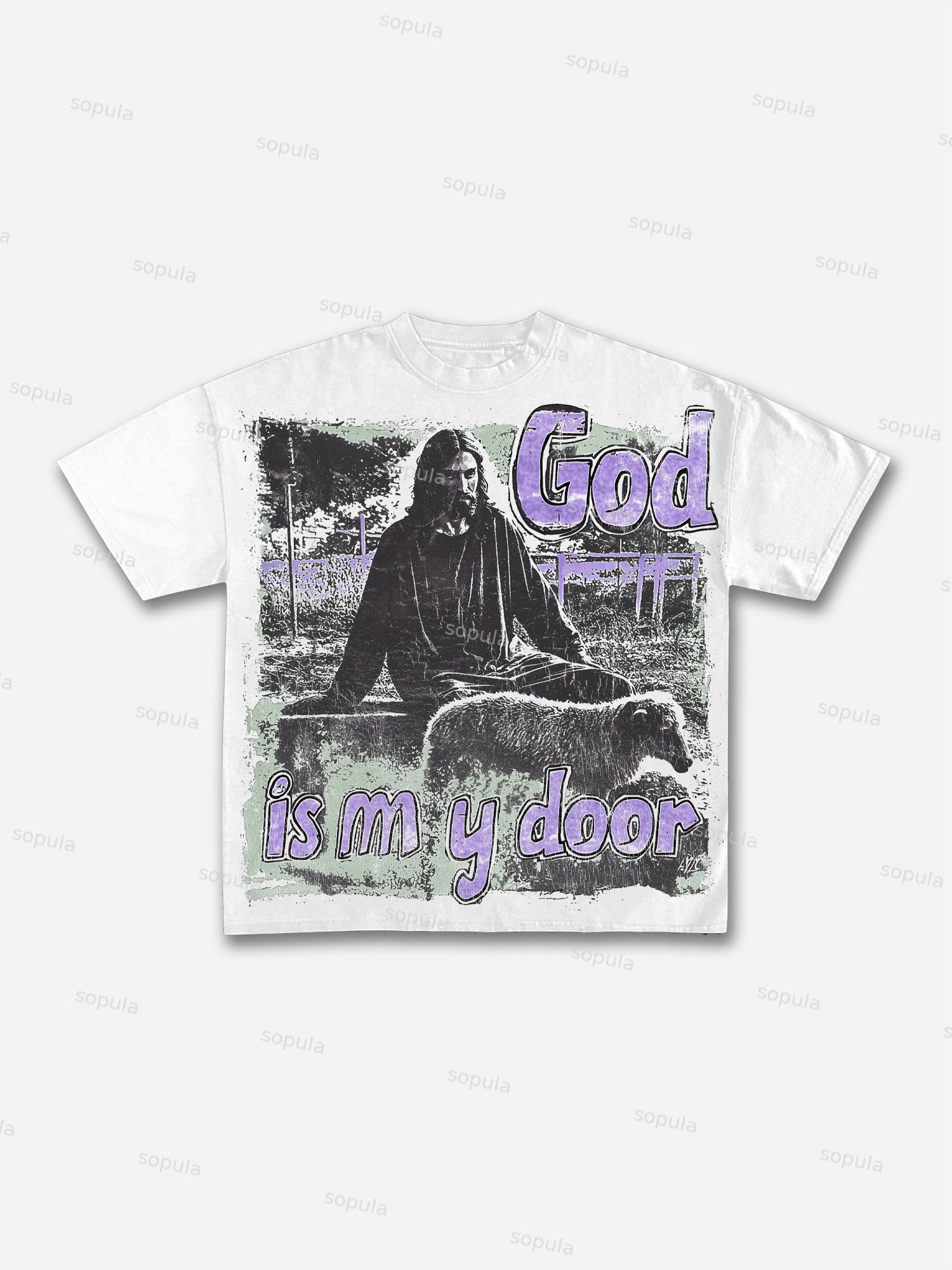 Vintage God Is My Door Jesus Graphic Print Cotton T-shirt - Sopula｜Premium Graphic Tees & Graphic Clothing