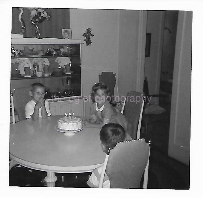 Vintage FOUND Photo Poster painting bw BIRTHDAY PARTY Original Snapshot CAKE 15 2 G