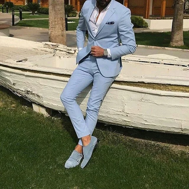 Inongge Latest Coat Pants Designs Blue Men Suits for Wedding Casual Man Blazers Slim Fit Costume Homme Custom Terno Masculino 2 Pieces