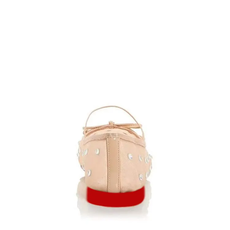 Women's Flats, Bow Round Toe Comfortable Light Shoes, Mary Jane Red Bottom Shoes-vocosishoes