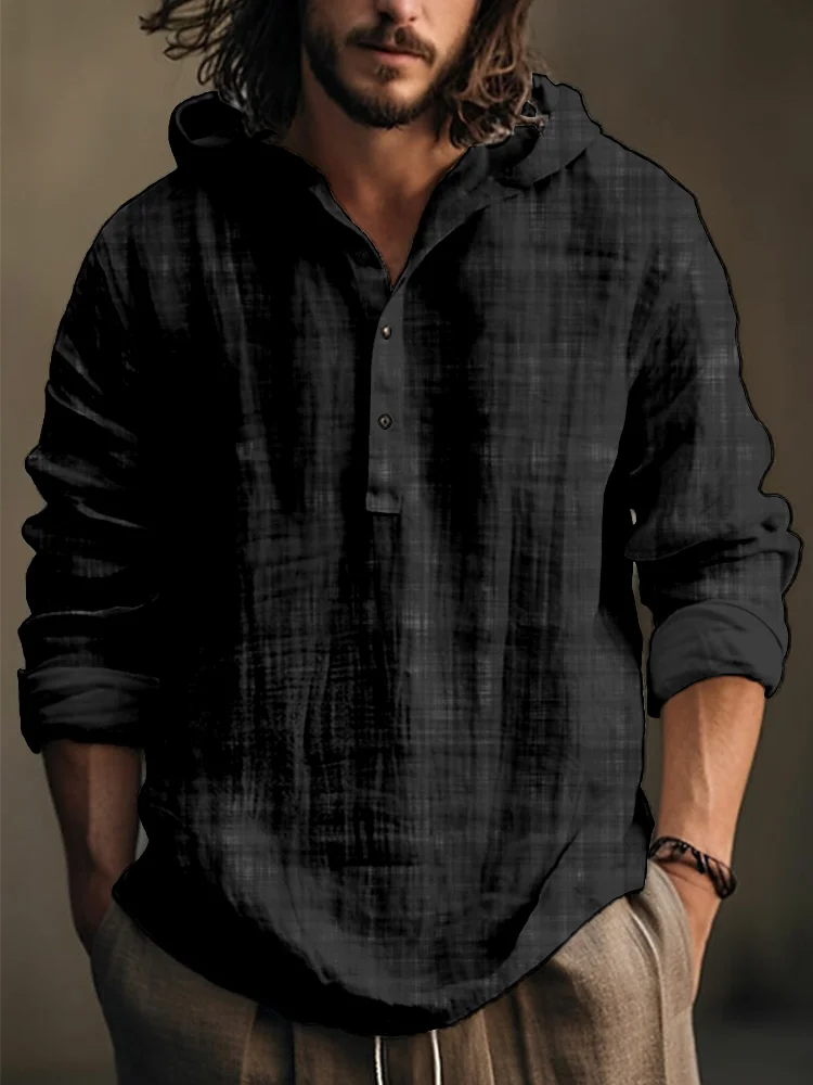 Japanese Sashiko Inspired Plain Pattern Hooded Shirt