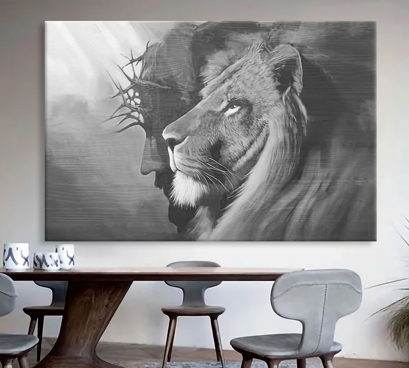 Jesus and Lion Canvas Wall Art