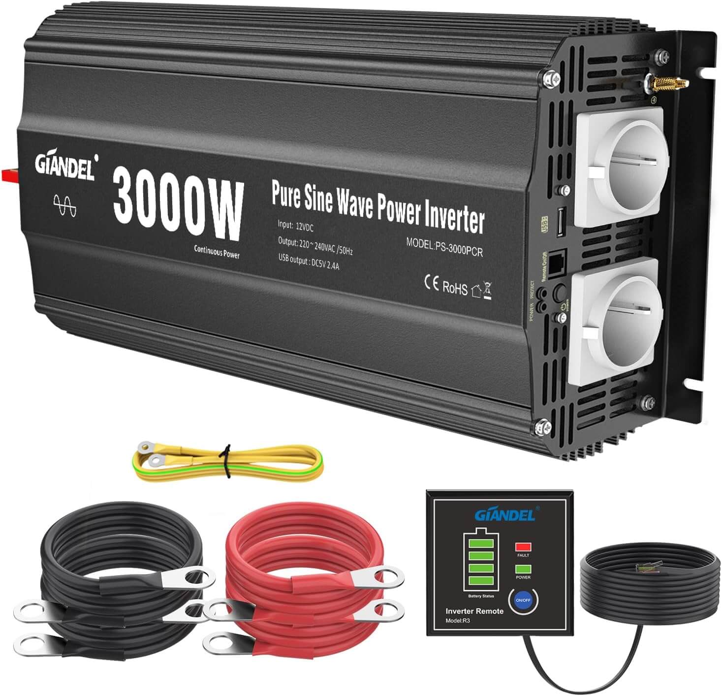 3000W Reiner Sinus  Wechselrichter 12V auf 230V 