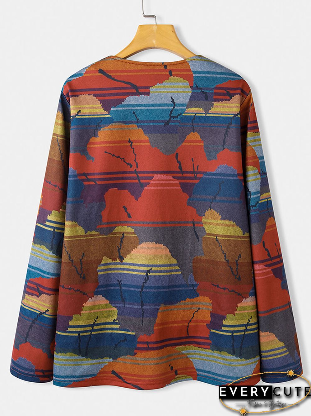 Vintage Print Long Sleeves O-neck Casual Button Coats For Women