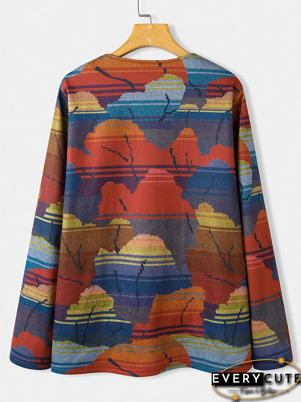 Vintage Print Long Sleeves O-neck Casual Button Coats For Women