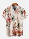 Hawaiian Beach Sailboat And Coconut Tree Printing Floral Short Sleeve Shirt