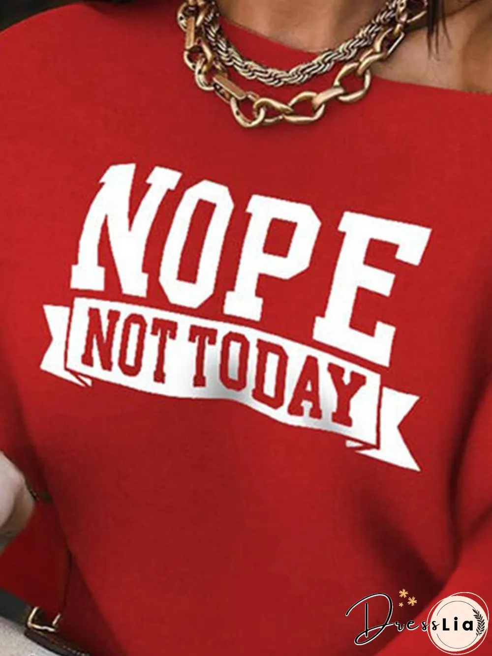 Nope Not Today Letters Printed Long Sleeves Plus Size Casual Tops