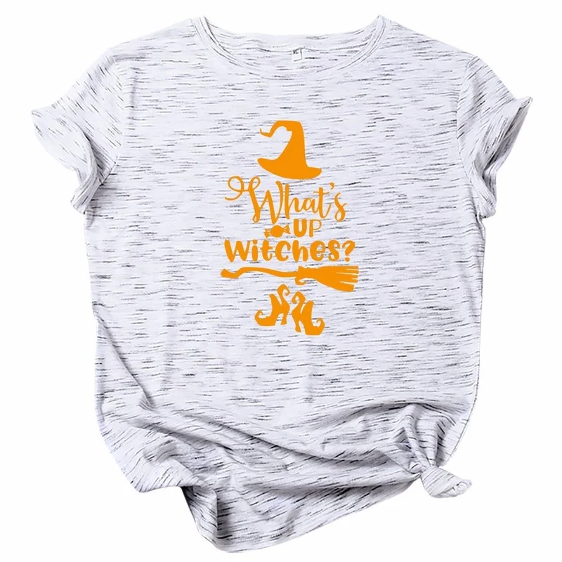 Summer Cotton Women T Shirt 5XL Versatile Halloween Witch Print Short Sleeve Woman Tees Top Casual O-Neck Graphic TShirts