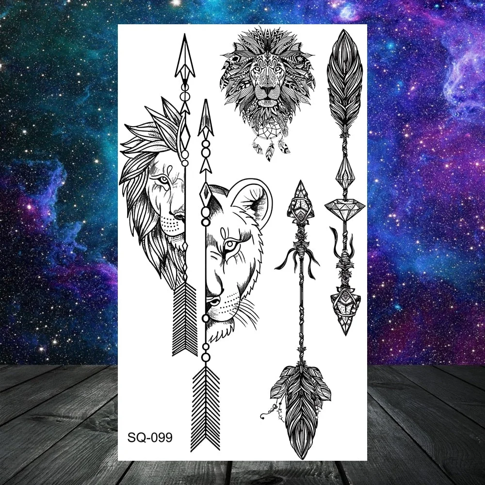 Small Skull Henna Feather Arrow Temporary Tattoos For Women Adult Kids Cross Scorpion Anchor Fake Tattoo Neck Arm Finger Tatoos