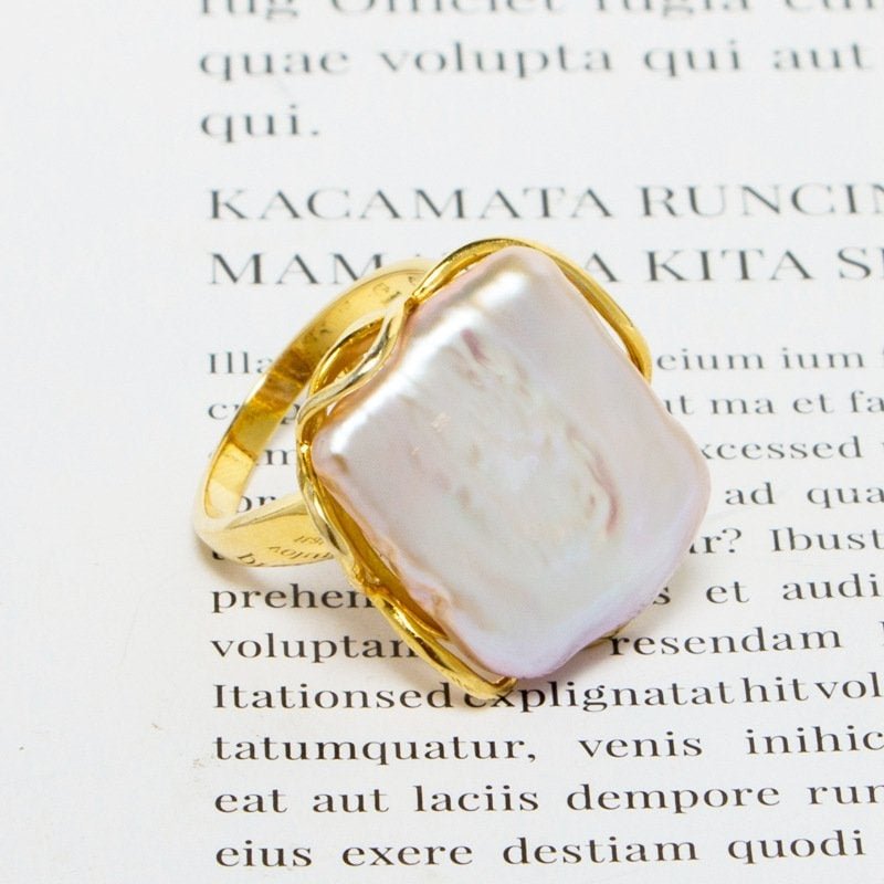 New Vintage Baroque Square Ring | Opening Adjustable Pearl Ring