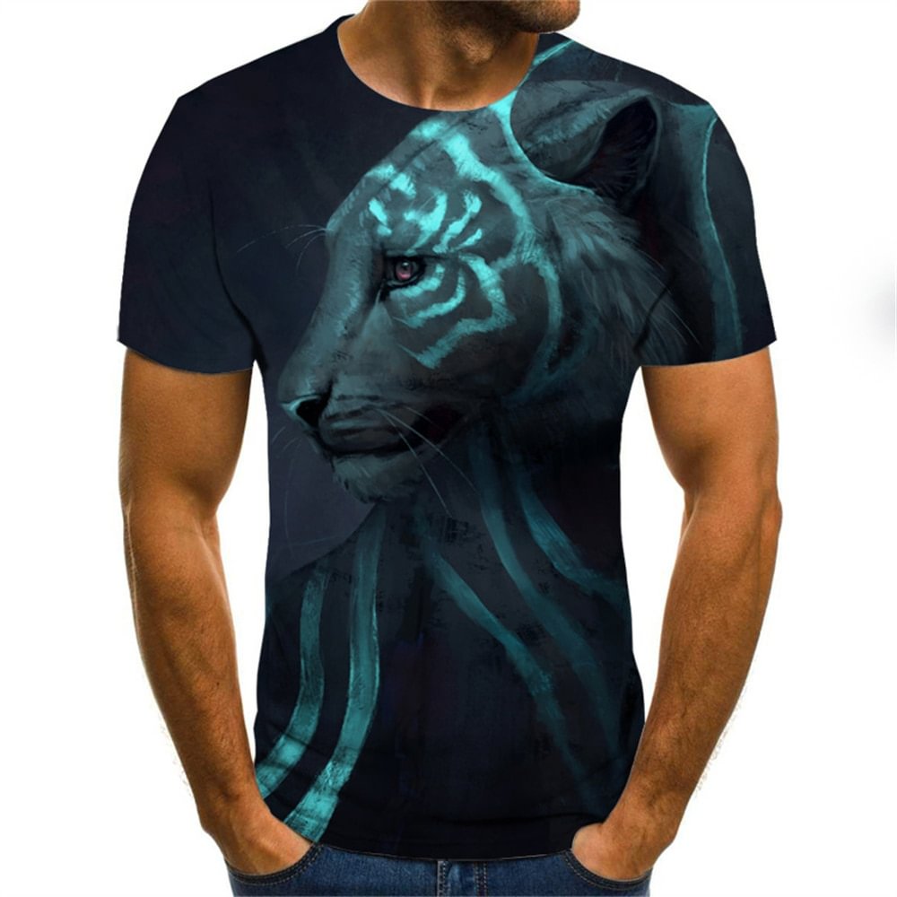 Tiger Pattern Summer Streetwear Crew Neck Short Sleeve Men's T-Shirts-VESSFUL
