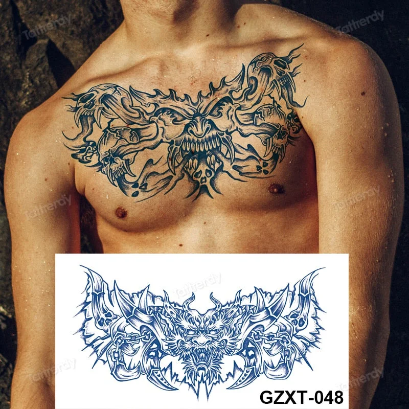 large temporary tattoo juice ink long lasting blue tattoo sticker breast chest totem wings dragon body art painting sexy for men