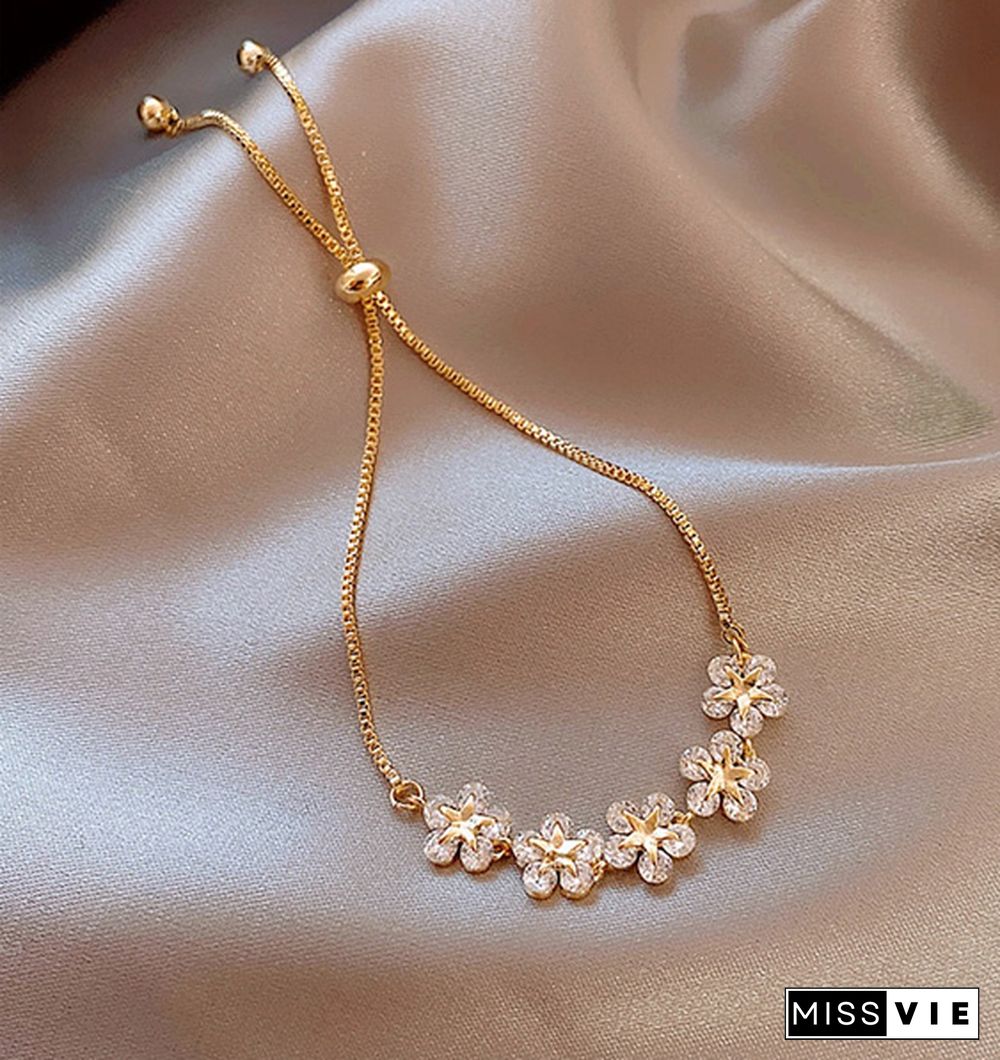 NEW Fashion pretty 925 Silver Lucky Zircon Flower bracelet Chain Adjustable bracelet European Bangle Bracelet Beads Arrow Heart Jewelery Christmas Gifts