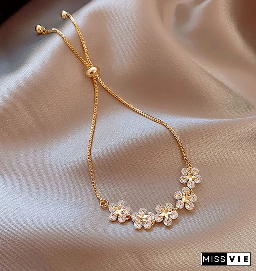 NEW Fashion pretty 925 Silver Lucky Zircon Flower bracelet Chain Adjustable bracelet European Bangle Bracelet Beads Arrow Heart Jewelery Christmas Gifts