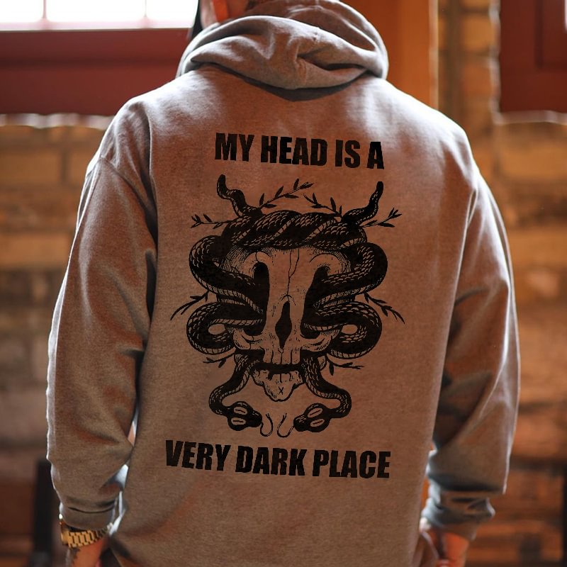 UPRANDY My Head Is A Very Dark Place Printed Men's Casual Loose Hoodie -  UPRANDY